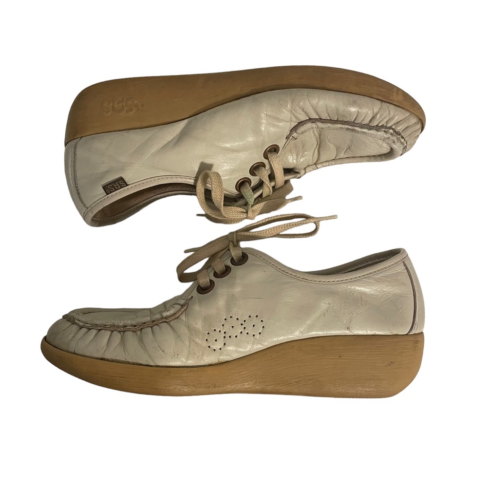 SAS Siesta Vintage Leather‎ Chunky Heel Lace Up Loafer Sneaker Size 7/7.5 - Picture 5 of 7